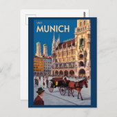 Carte Postale Munich Allemagne Marienplatz Voyage Art Rétro (Devant / Derrière)