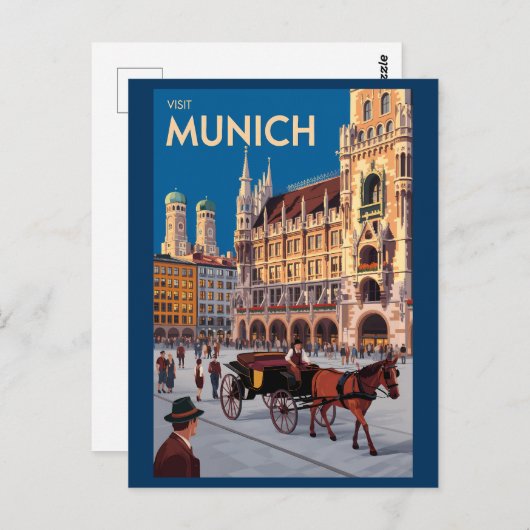 Carte Postale Munich Allemagne Marienplatz Voyage Art Rétro (Devant / Derrière)