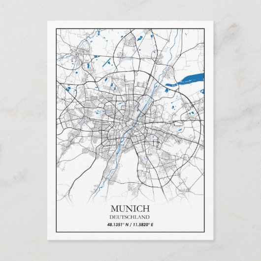 Carte Postale Munich Deutschland City Map Voyage simple (Devant)