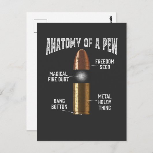 Carte Postale Munitions Pew Anatomy Funny Gun arme à puce (Devant / Derrière)