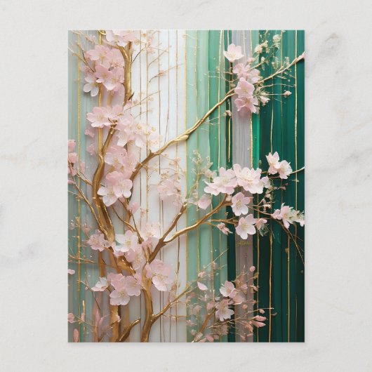 Carte Postale Mur de Cerisiers en Fleurs (Devant)