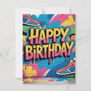 Carte Postale Mur graffiti Joyeux Anniversaire avec baskets