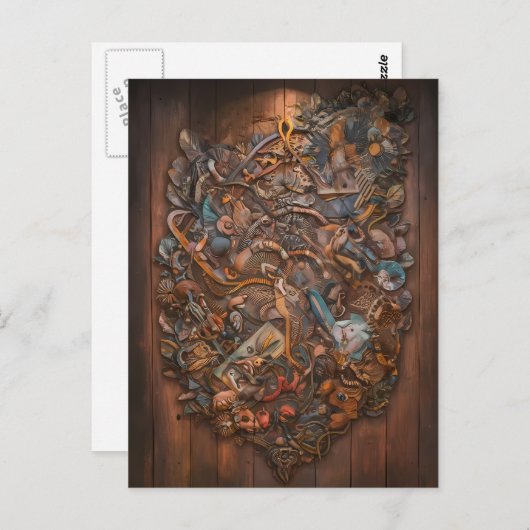 Carte Postale Murale de la forêt enchantée sur mur en bois (Devant / Derrière)