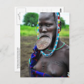 Carte Postale Mursi Femme avec plaque de lèvres et scarification (Devant / Derrière)