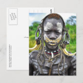 Carte Postale Mursi garçon avec corps peint et coiffure de défen (Devant / Derrière)