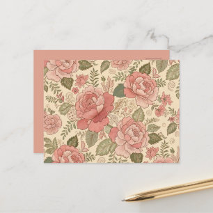 Carte Postale Muse Florale Poussiéreuse - Style Batik Rose Pouss
