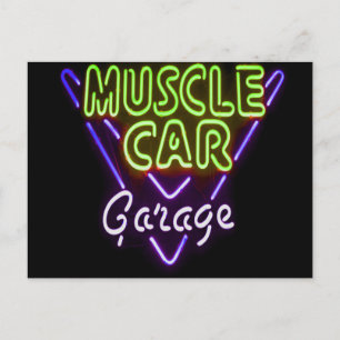 Carte Postale Museau Garage Neon Signal bleu vert