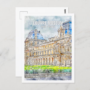 Carte Postale Musée du Louvre Paris France Aquarelle