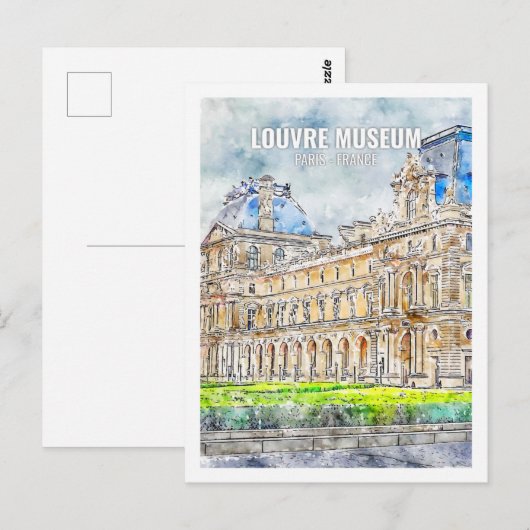 Carte Postale Musée du Louvre Paris France Aquarelle (Devant / Derrière)