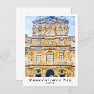 Carte Postale Musée du Louvre Paris Voyage Aquarelle Main tirée