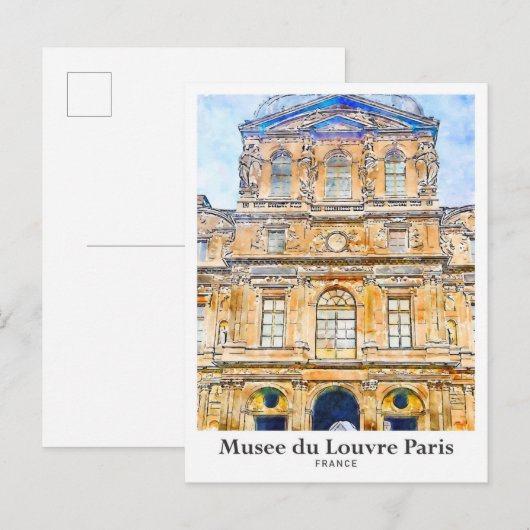 Carte Postale Musée du Louvre Paris Voyage Aquarelle Main tirée (Devant / Derrière)