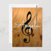 Carte Postale music emoc, rustic wood texture, personalized (Devant / Derrière)
