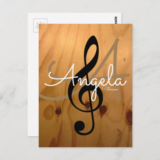 Carte Postale music emoc, rustic wood texture, personalized (Devant / Derrière)