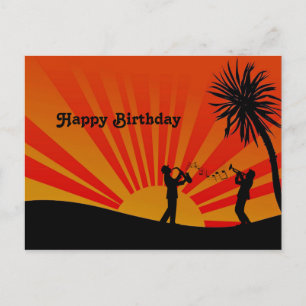 Carte Postale Musiciens Coucher de Soleil Orange Silhouette Anni