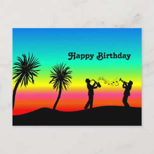 Carte Postale Musiciens Silhouette Coucher de Soleil Tropical An