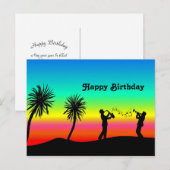 Carte Postale Musiciens Silhouette de Coucher de Soleil Tropical (Devant / Derrière)