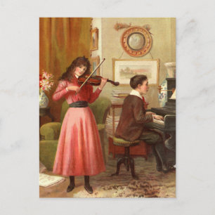 Carte Postale Musique à la maison Illustration Vintage