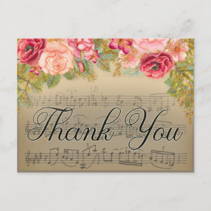 Carte Postale Musique antique avec motif floral or rose Merci