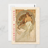 Carte Postale Musique d'Alphonse Mucha, Joyeux anniversaire (Devant / Derrière)