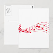Carte Postale musique d'amour, notes musicales aux coeurs (Devant / Derrière)
