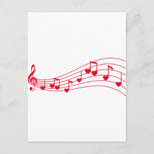Carte Postale musique d'amour, notes musicales aux coeurs