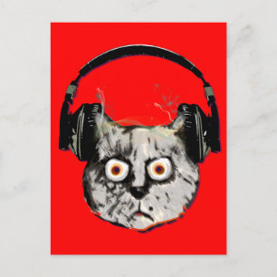 Carte Postale musique dj chat avec casque
