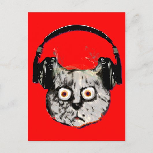 Carte Postale musique dj chat avec casque (Devant)