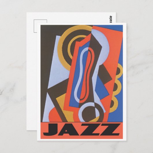 Carte Postale Musique jazz avec motif art déco (Devant / Derrière)