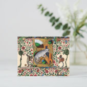 CARTE POSTALE MUSIQUE MÉDIÉVALE ÉTRANGE BESTIAIRE,CHAT JOUANT DE (Debout devant)