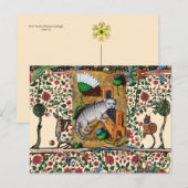 CARTE POSTALE MUSIQUE MÉDIÉVALE ÉTRANGE BESTIAIRE,CHAT JOUANT DE (Devant / Derrière)