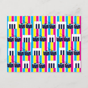 Carte Postale Musique Musicale Tambours Piano Clés Musique