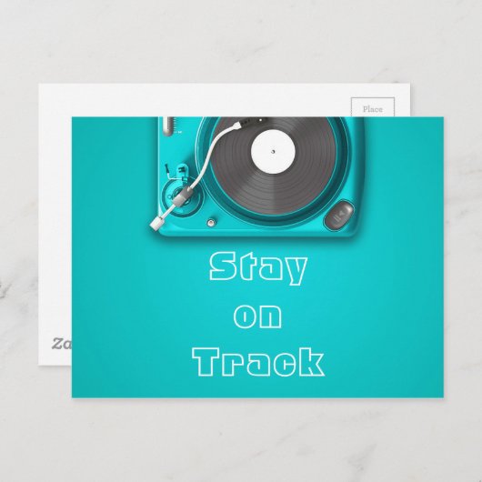Carte Postale Musique rester sur piste citation vinyle rétro (Devant / Derrière)