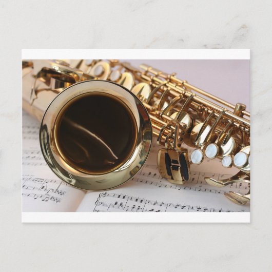 Carte Postale Musique saxophone Gold Gloss Notenblatt Keys (Devant)