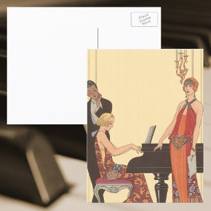 Carte Postale Musique vintage, chanteur de piano Art Déco
