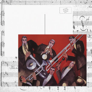 Carte Postale Musique vintage, groupe de jazz musical Art Déco e
