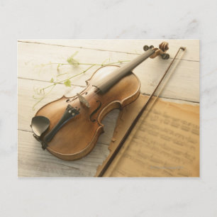 Carte Postale Musique violon et feuille