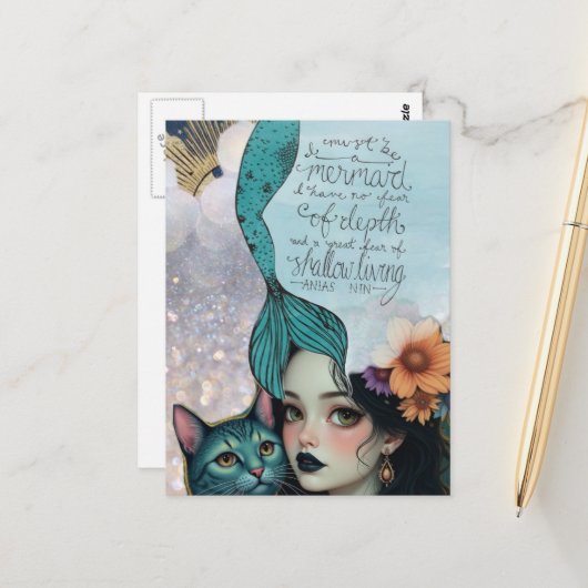Carte Postale Must Be a Mermaid Mixed Media Collage (Devant/Arrière en situation)