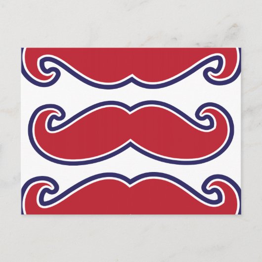 Carte Postale Mustache Bash - Rouge, Blanc et Bleu (Devant)