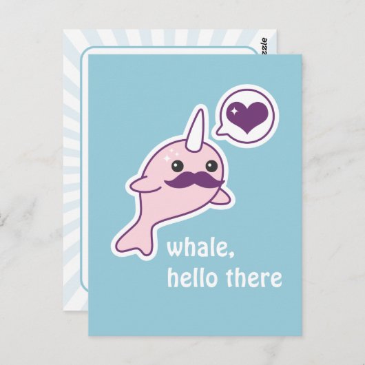 Carte Postale Mustache Narwhal (Devant / Derrière)