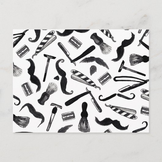 Carte Postale Mustache Razor Shaver Aquarelle Barber Motif (Devant)