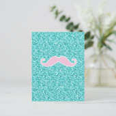 CARTE POSTALE MUSTACHE ROSE FILLE SUR EFFET PARTIES SCINTILLANT (Debout devant)
