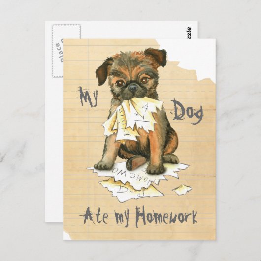 Carte Postale My Brussels Griffon Mange Mes devoirs (Devant / Derrière)