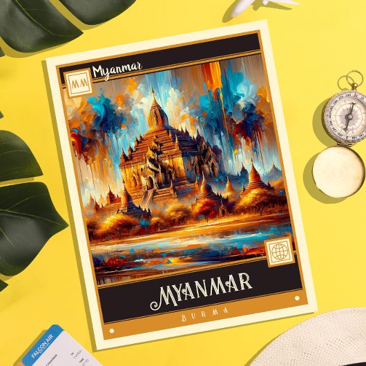 Carte Postale Myanmar | Peinture Vintage