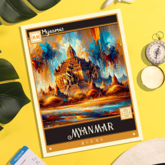 Carte Postale Myanmar | Peinture Vintage
