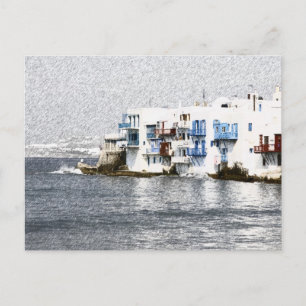 Carte Postale Mykonos, Grèce bâtiments au bord de l'eau