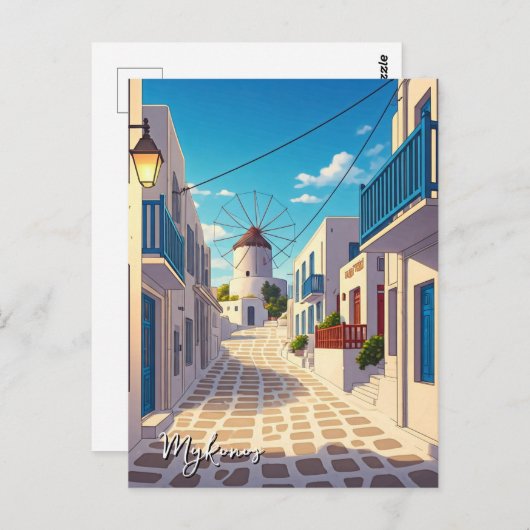 Carte Postale Mykonos Grèce Cyclades Moulin à vent (Devant / Derrière)