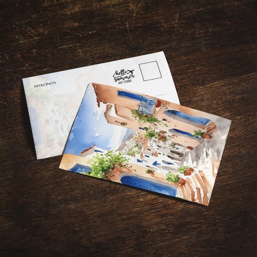 Carte postale Mykonos Grèce Watercolor