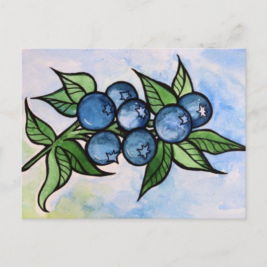 Carte Postale Myrtilles à l'aquarelle (Devant)