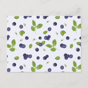 Carte Postale Myrtilles Aquarelle Fleurs de Myrtille Feuillage