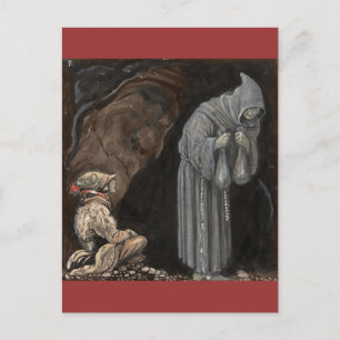 Carte Postale Mystère Figure dans Cloak à capuchon avec garçon